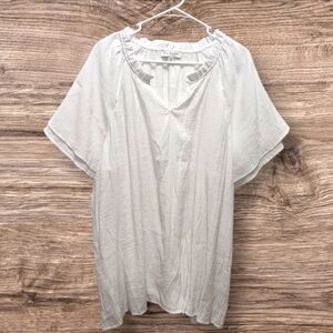 Kim Rogers Curvy White Gauzy Peasant Boho Flowy Popover Top Plus Size 2X Coastal